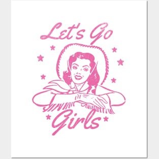 Lets Go Girls Retro Cowgirl Pink Posters and Art